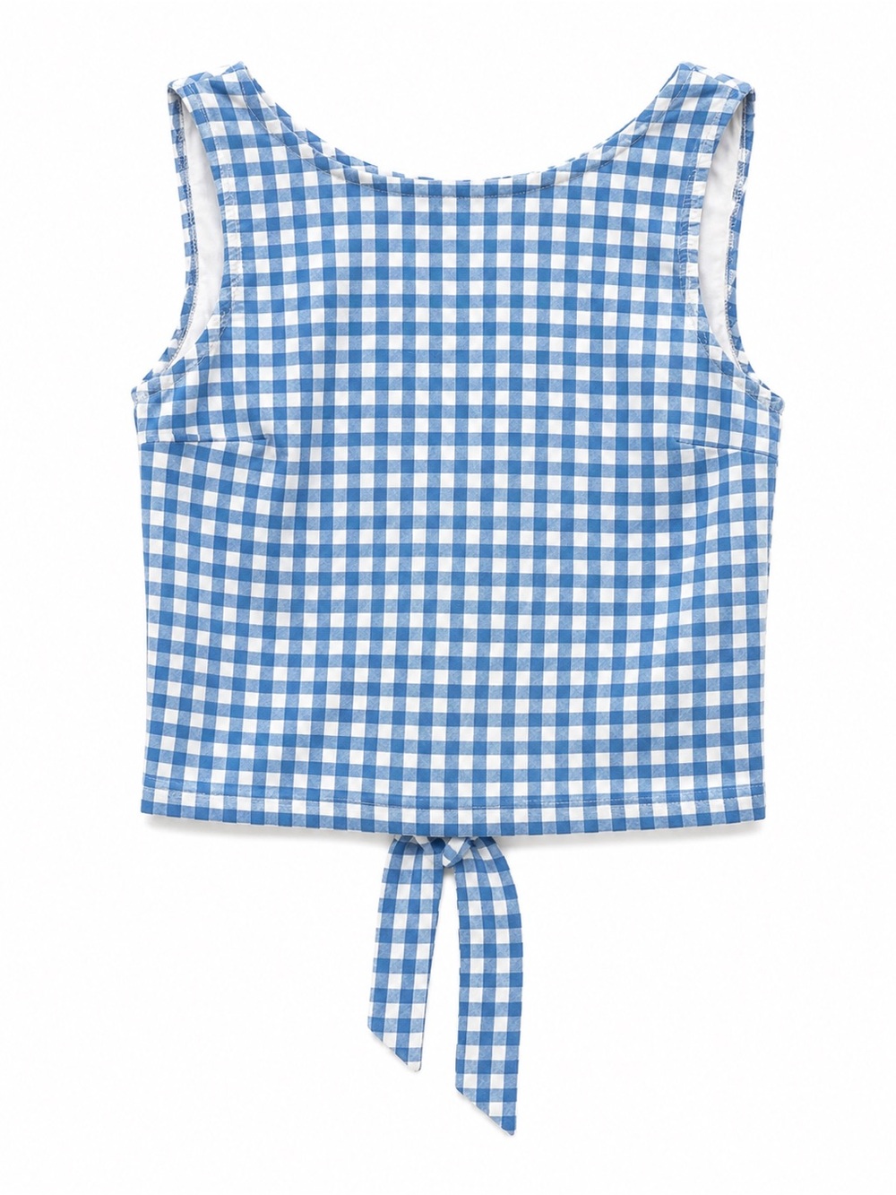 Blue Gingham Tie-Back Tank Top